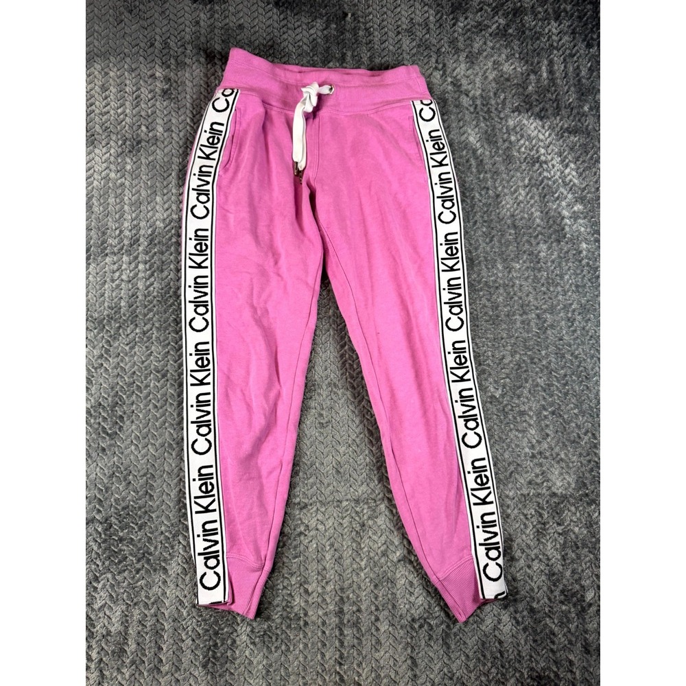 Calvin Klein Performance Sweatpants Womens‎ XS Pink Spellout Logo Tapered Leg